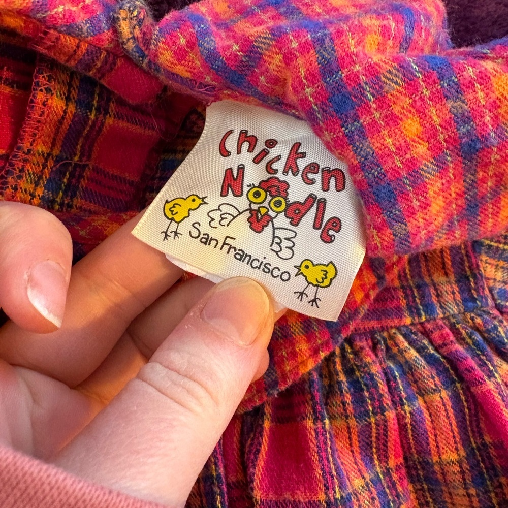 Vintage 90s 2T Cotton Collared Dress by Chicken Noodle Plaid Easter school photo - Picture 5 of 9